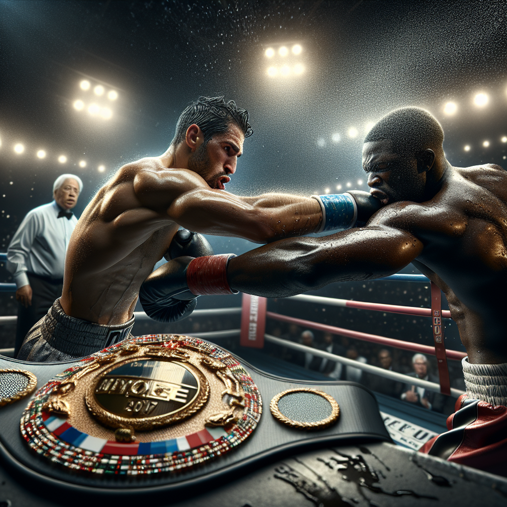 Ən son boks nəticələri üçün titul döyüşündən dramatik ringside foto təsviri.